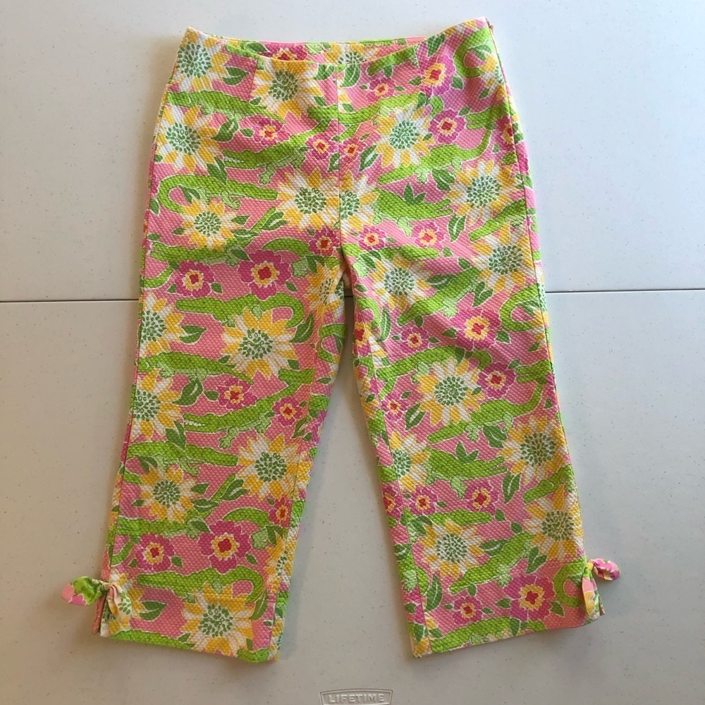 Lilly Pulitzer Pink and Yellow Floral Capri Pants Size 4
